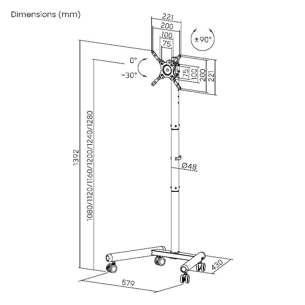 Supporto Mobile da Pavimento con Altezza Regolabile per TV da 13-50'' - Techly ICA-TR60