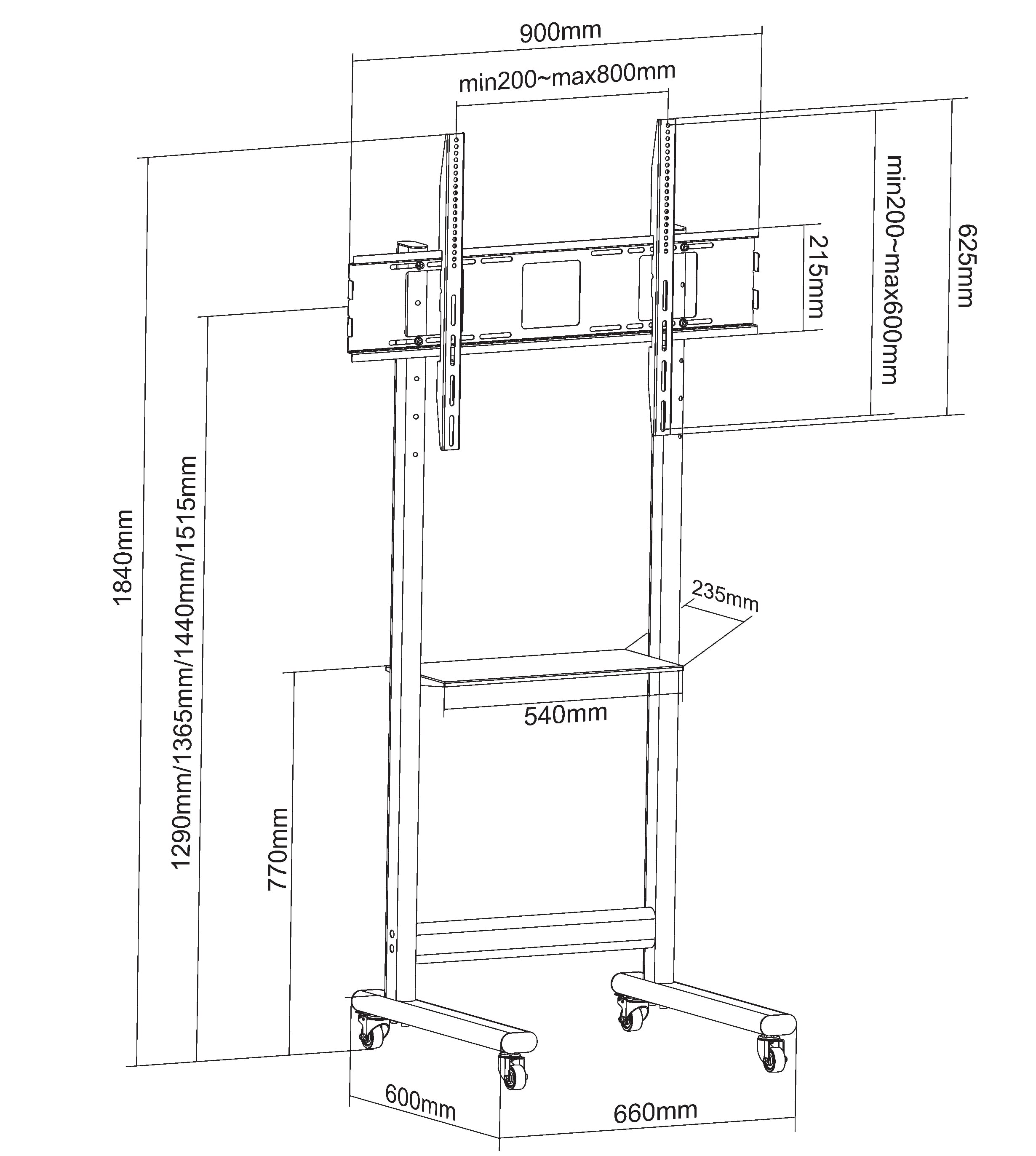 Supporto da Pavimento TV LCD/LED 50-90'' Altezza Regolabile con Mensola - Techly ICA-TR74