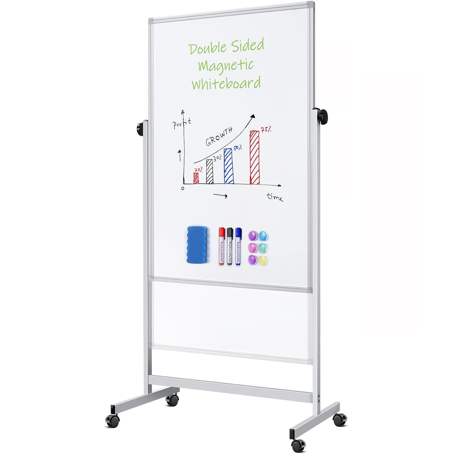 Magnetic Board 80 x 120 cm with Wheels and Adjustable Height - Techly ICA-WH 12080 W