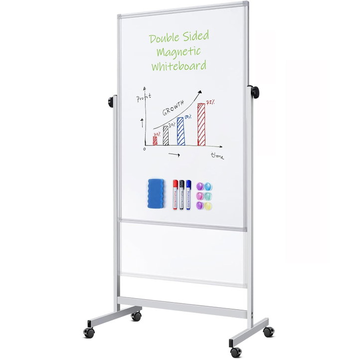 Magnetic Board 80 x 120 cm with Wheels and Adjustable Height - Techly ICA-WH 12080 W