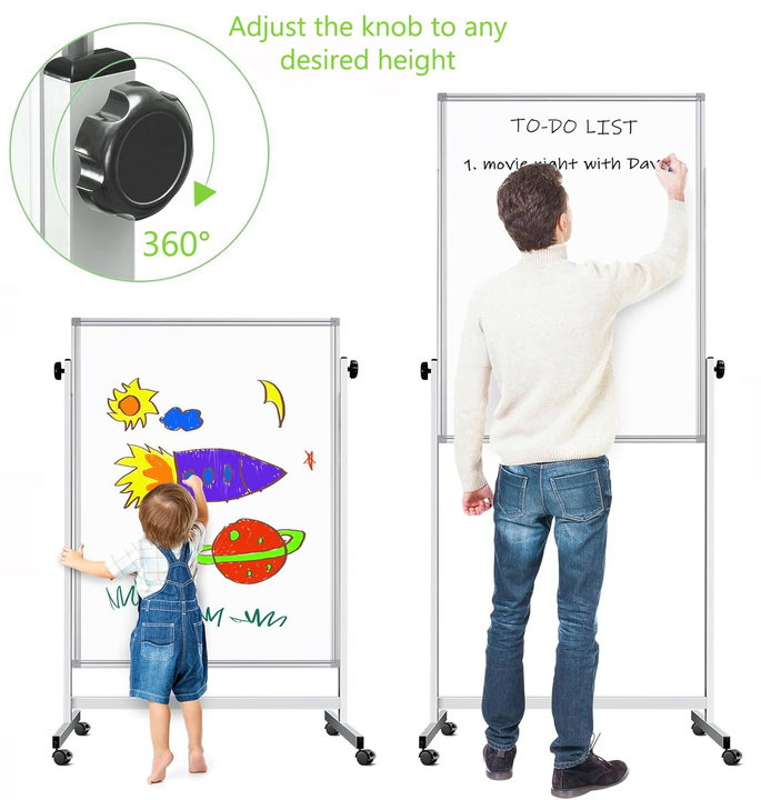 Magnetic Board 80 x 120 cm with Wheels and Adjustable Height - Techly ICA-WH 12080 W