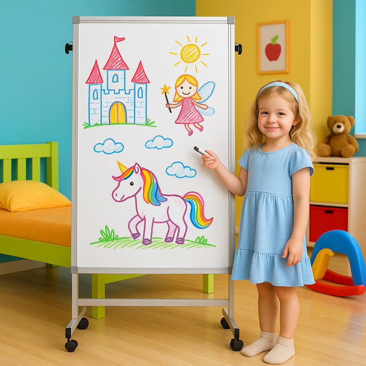 Magnetic Board 80 x 120 cm with Wheels and Adjustable Height - Techly ICA-WH 12080 W