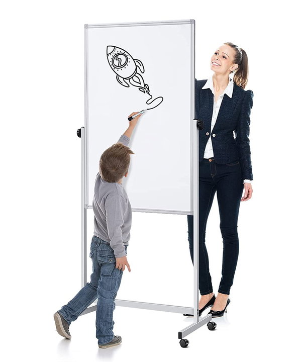 Magnetic Board 80 x 120 cm with Wheels and Adjustable Height - Techly ICA-WH 12080 W