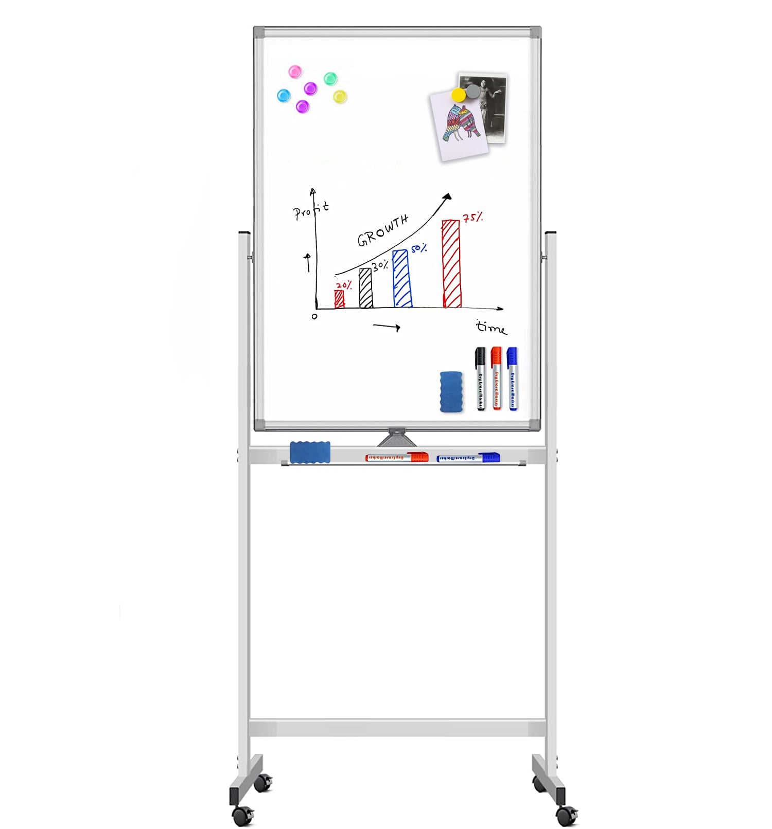 Magnetic Board 60 x 100 cm with Wheels - Techly ICA-WH 60100 W