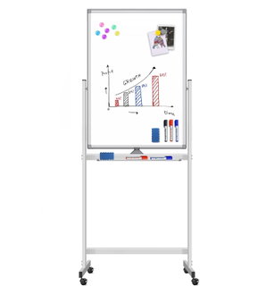 Lavagna Magnetica Bifacciale 60x100 cm con Ruote e Mensola per Pennarelli con Ganci Portablocco - Techly ICA-WH 60100W