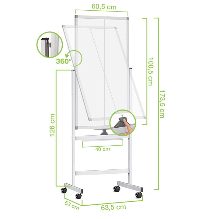 Magnetic Board 60 x 100 cm with Wheels - Techly ICA-WH 60100 W