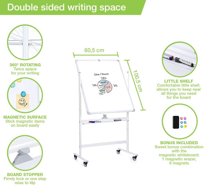 Magnetic Board 60 x 100 cm with Wheels - Techly ICA-WH 60100 W