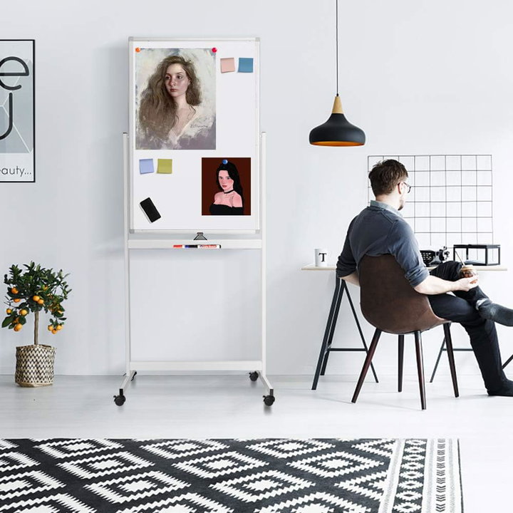 Magnetic Board 60 x 100 cm with Wheels - Techly ICA-WH 60100 W
