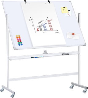 Lavagna Magnetica Bifacciale 90x120 cm con Ruote e Mensola - Techly ICA-WH 90120W