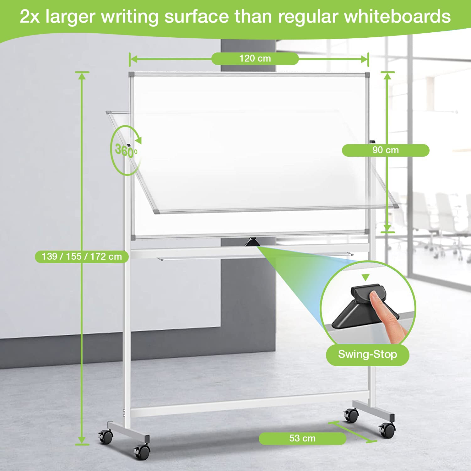 90 x 120 cm double-sided magnetic board with wheels and shelf for markers with lock hooks - Techly ICA-WH 90120 W