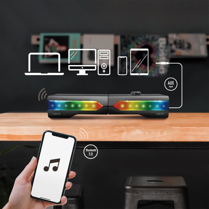 Soundbar 2 in 1 Gaming Bluetooth 5.0 Speakers RGB - Logilink ICASBL-SB 59