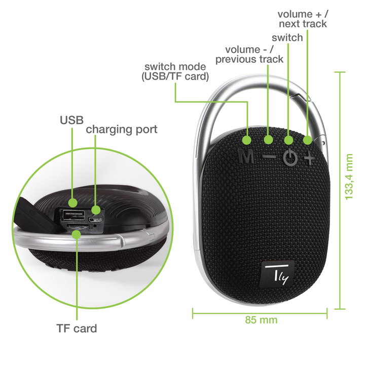 Mini Wireless Speaker BT V 5.3 Speaker LED Light Vivavoce TF USB Black - Techly ICASBL 321 BK