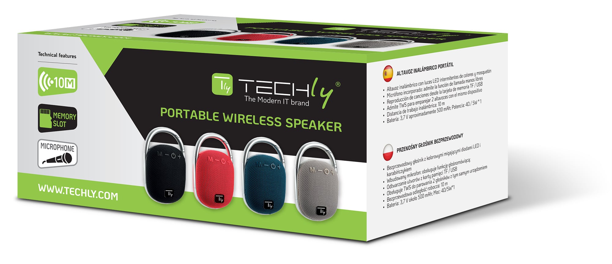 Mini Wireless Speaker BT V 5.3 Speaker LED Light Vivavoce TF USB Grey - Techly ICASBL 321 GR