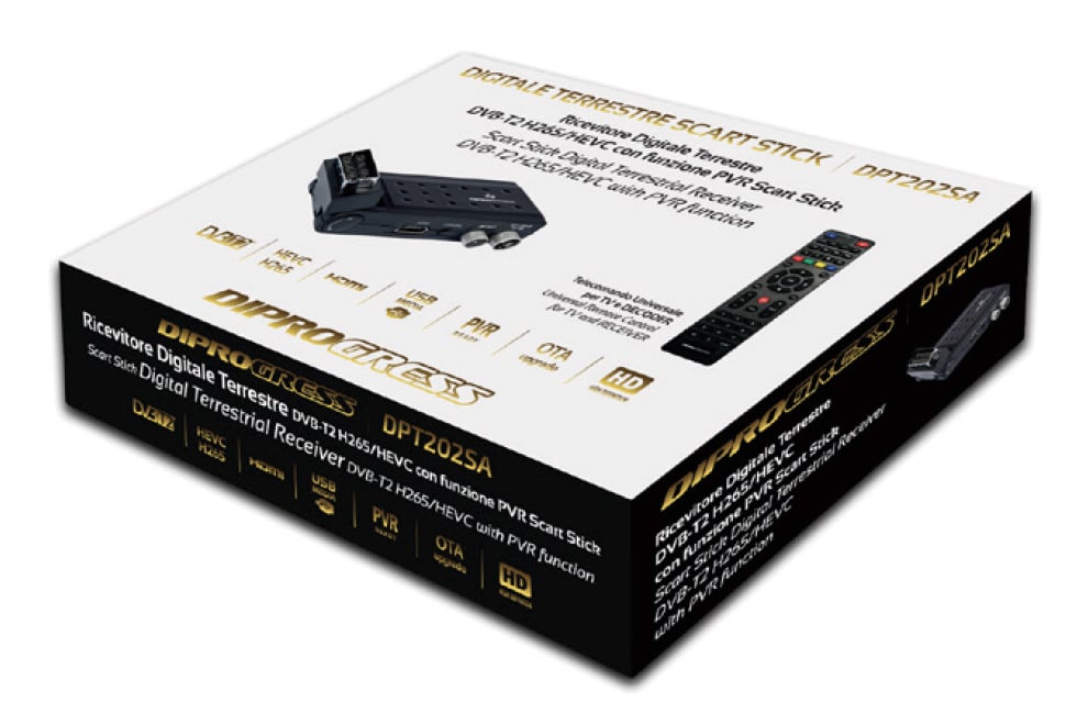 Ricevitore Digitale Terrestre DVB-T2 H265/HEVC - ICAU-DPT202SB