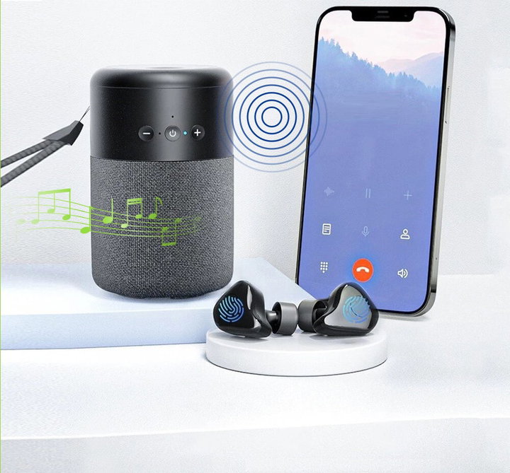 BT v 5.1 loudspeaker with Wireless earphones and 2 charging case in 1 - Techly ICC SB-BLT 20