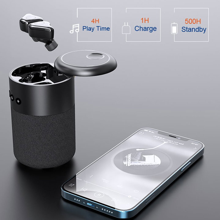 BT v 5.1 loudspeaker with Wireless earphones and 2 charging case in 1 - Techly ICC SB-BLT 20