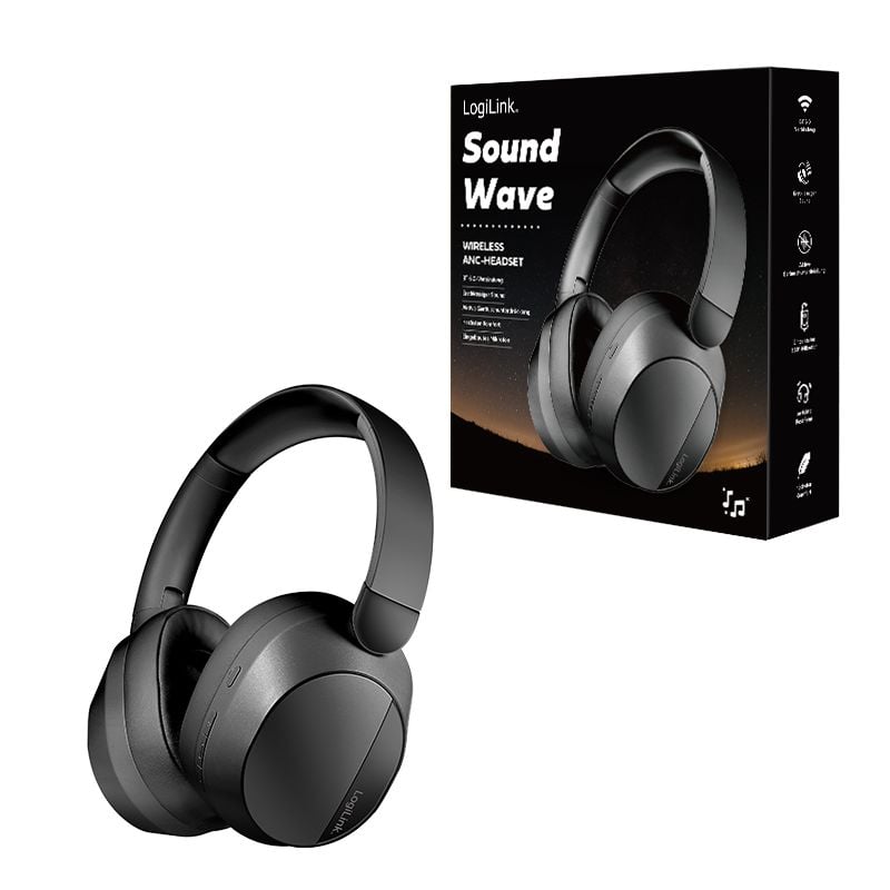 Cuffia Bluetooth V6.0 a Cancellazione Attiva del rumore ANC Nero - Logilink ICC SB-BLT71
