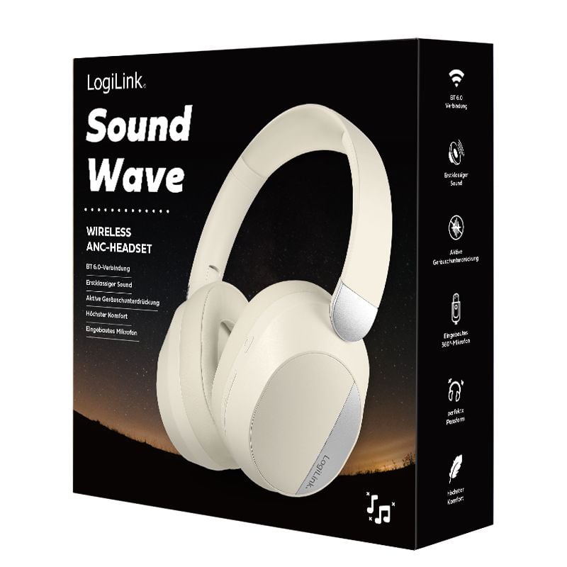 Cuffia Bluetooth V6.0 a Cancellazione Attiva del rumore ANC Beige - Logilink ICC SB-BLT71C