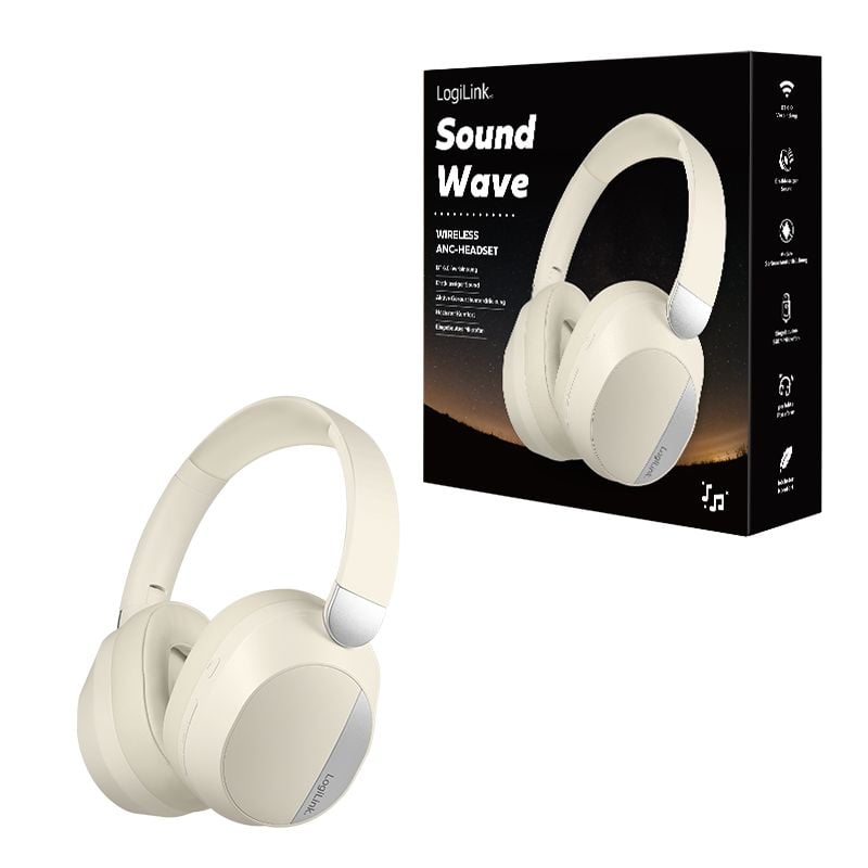 Cuffia Bluetooth V6.0 a Cancellazione Attiva del rumore ANC Beige - Logilink ICC SB-BLT71C