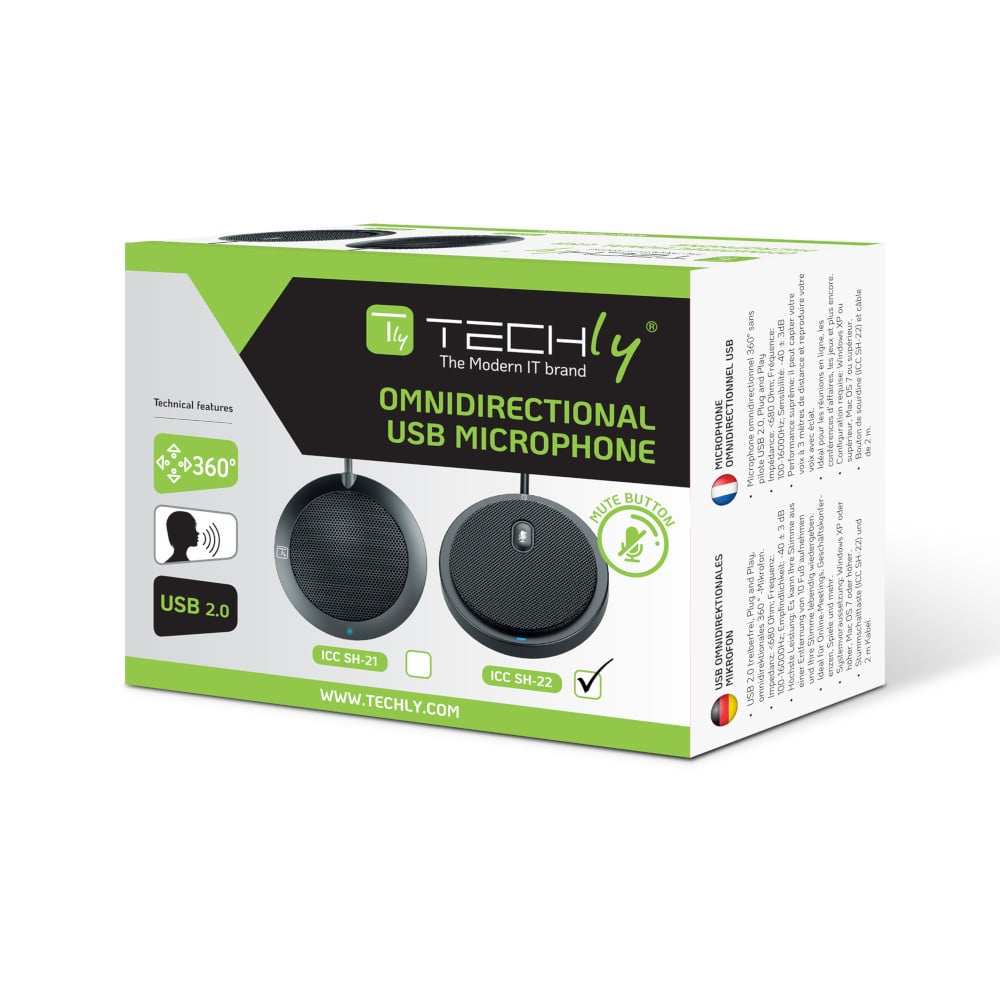 Microfono USB Omnidirezionale da Conferenza con Tasto Muto - Techly ICC SH-22