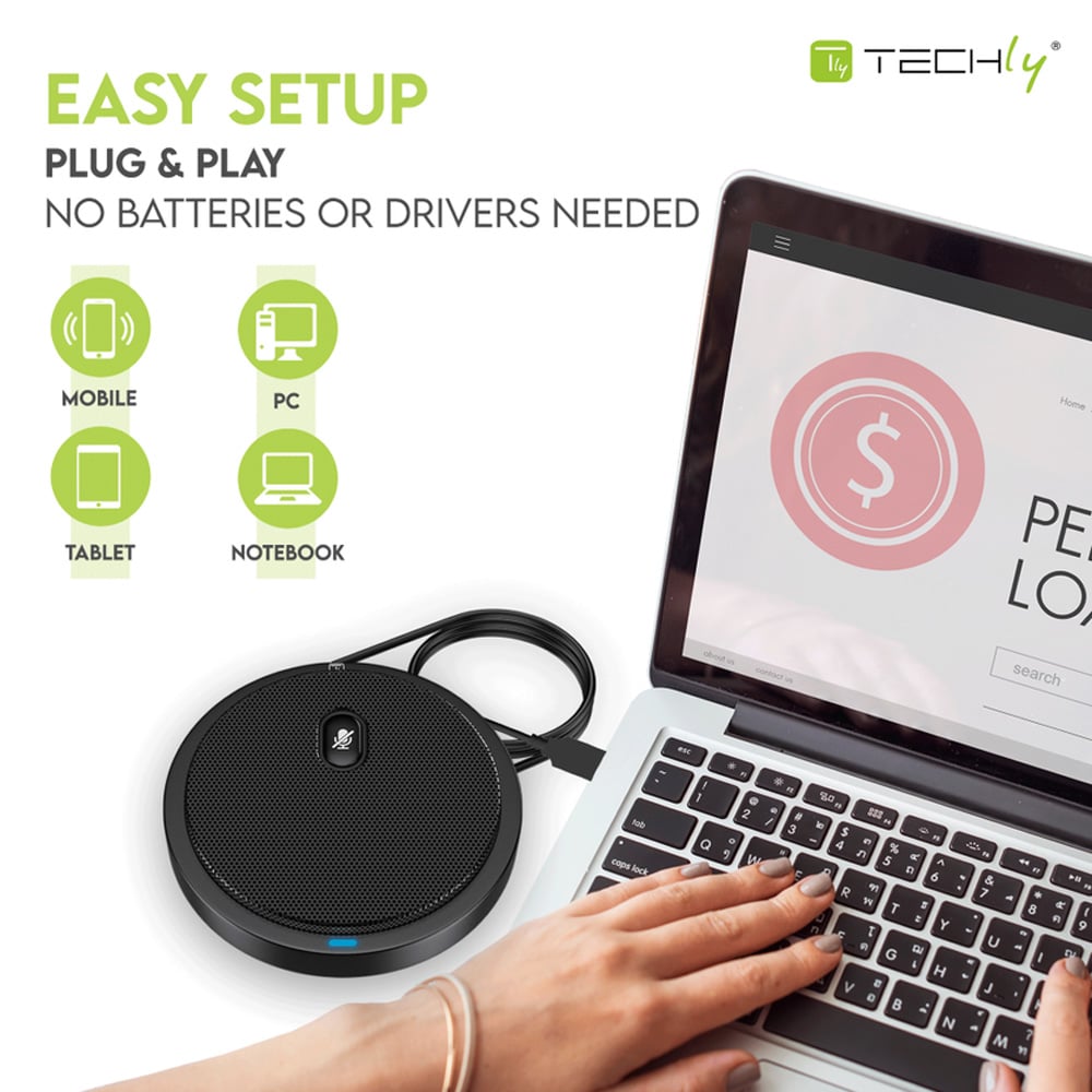 Microfono USB Omnidirezionale da Conferenza con Tasto Muto - Techly ICC SH-22