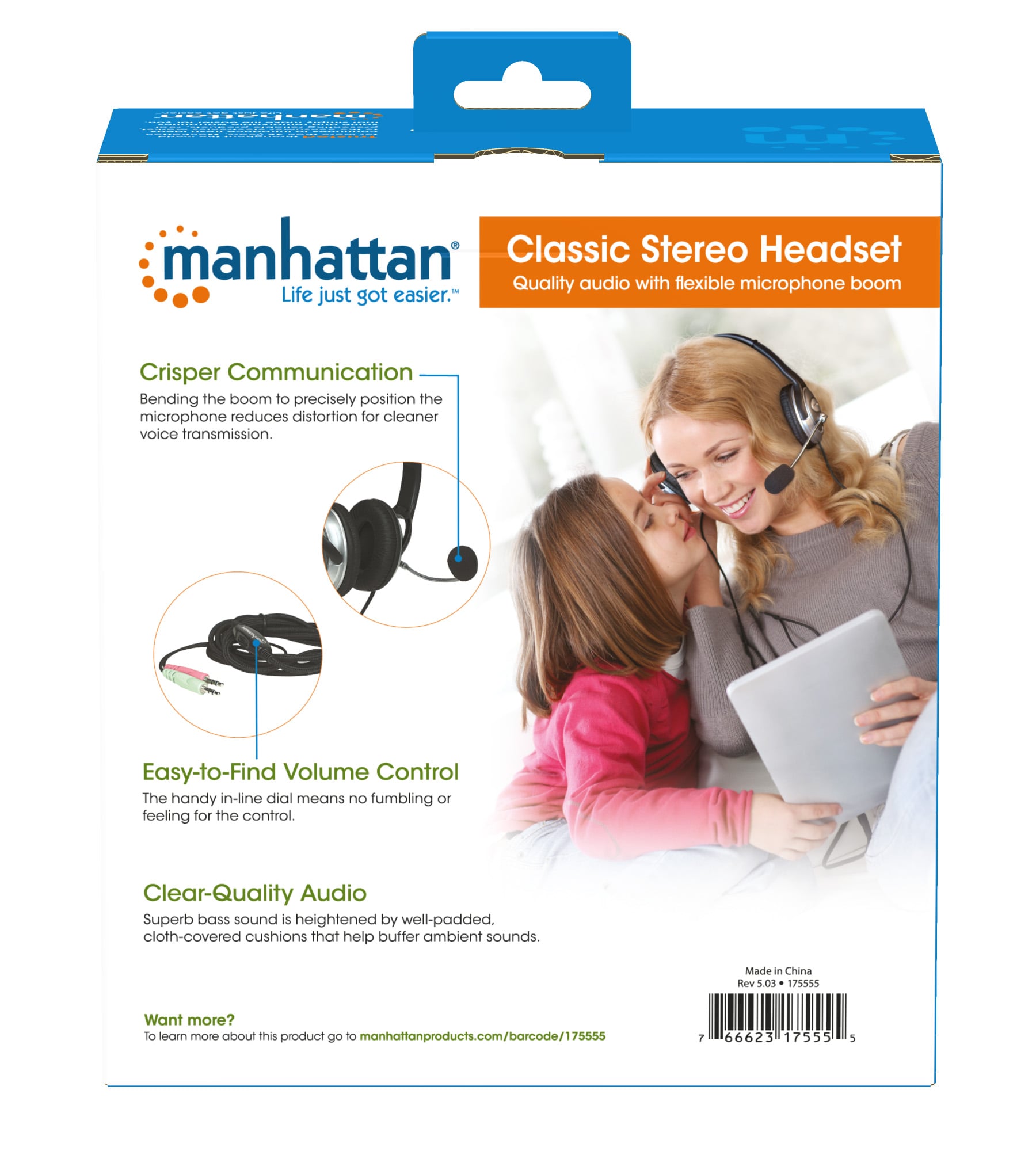Cuffia Stereo Classica con Microfono 2x3.5mm - Manhattan ICC SH-555