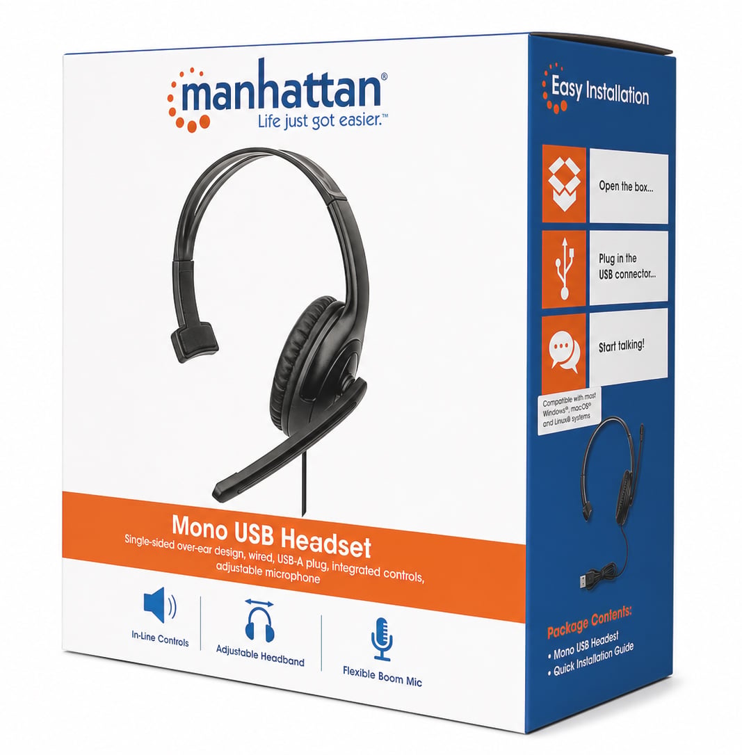 Cuffie Mono USB con Microfono Flessibile - Manhattan ICC SH-874U