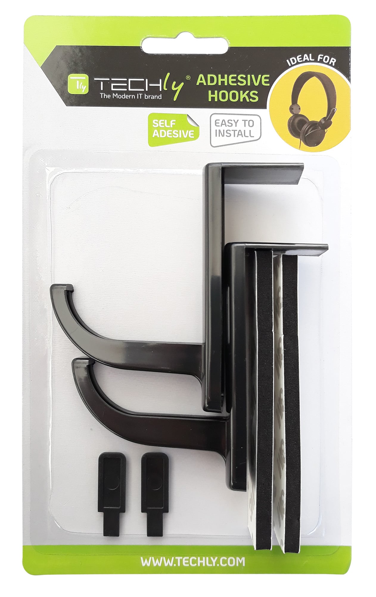 Supporto Cuffie Adesivo Universale per Monitor e Scrivania Nero (2 Pezzi) - Techly ICC SH-HANGTY