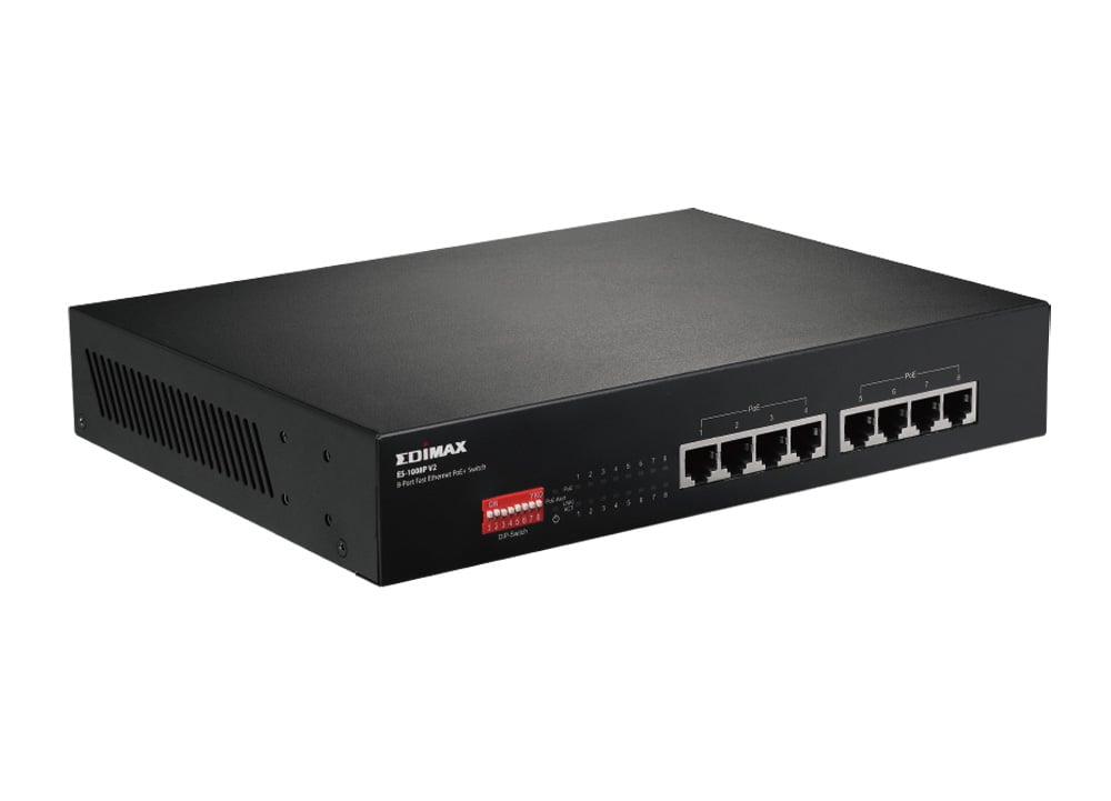 Switch Fast Ethernet 8 Porte a Lungo Raggio con 8 porte PoE+ e DIP Switch, ES-1008P V2 - Edimax ICE-ES1008P