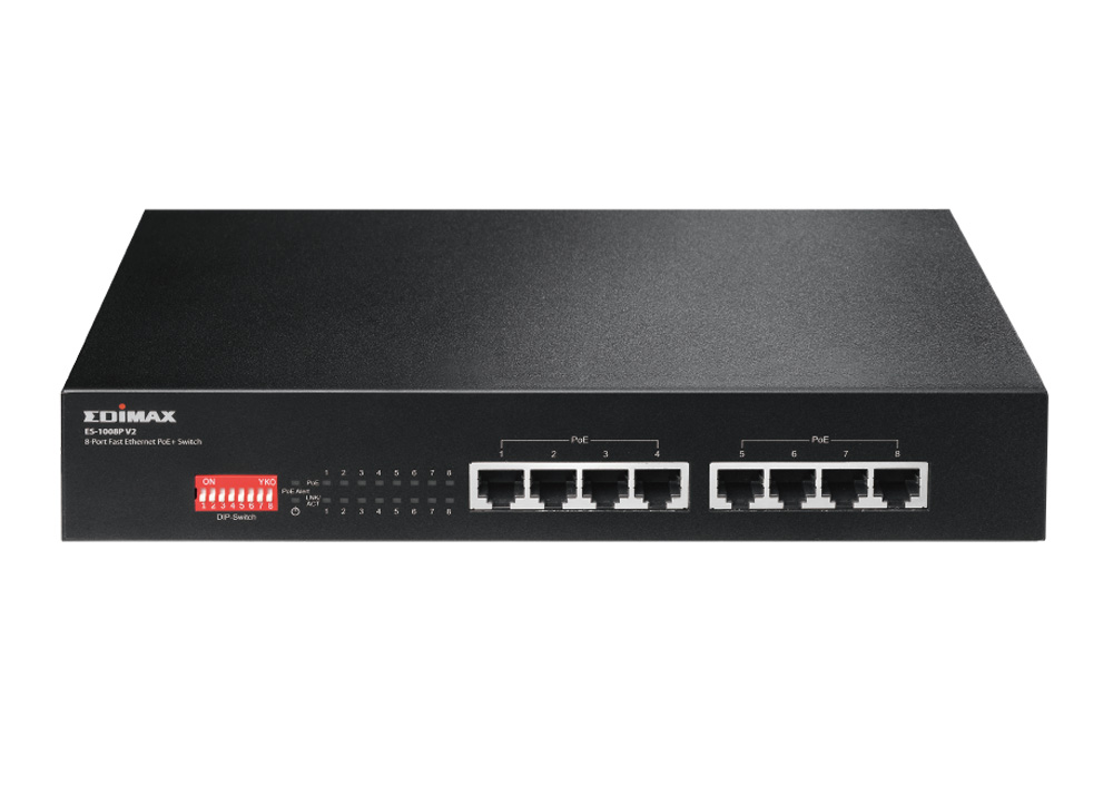 Switch Fast Ethernet 8 Porte a Lungo Raggio con 8 porte PoE+ e DIP Switch, ES-1008P V2 - Edimax ICE-ES1008P