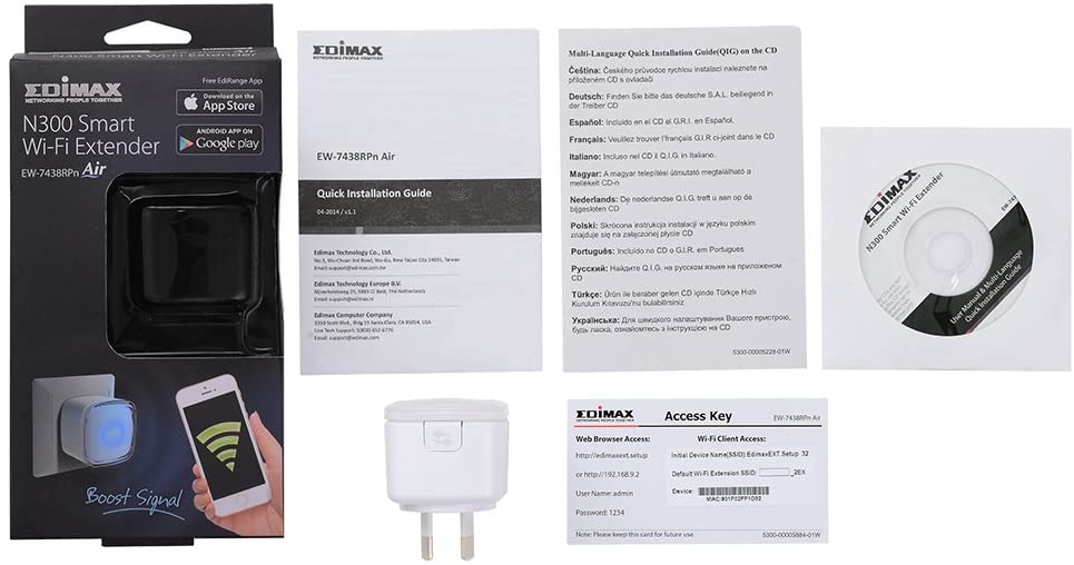 Ripetitore Wireless da Muro 2,4GHz N300 Smart Wi-Fi con EdiRange App, EW-7438RPN AIR - Edimax ICE-EW7438AIR