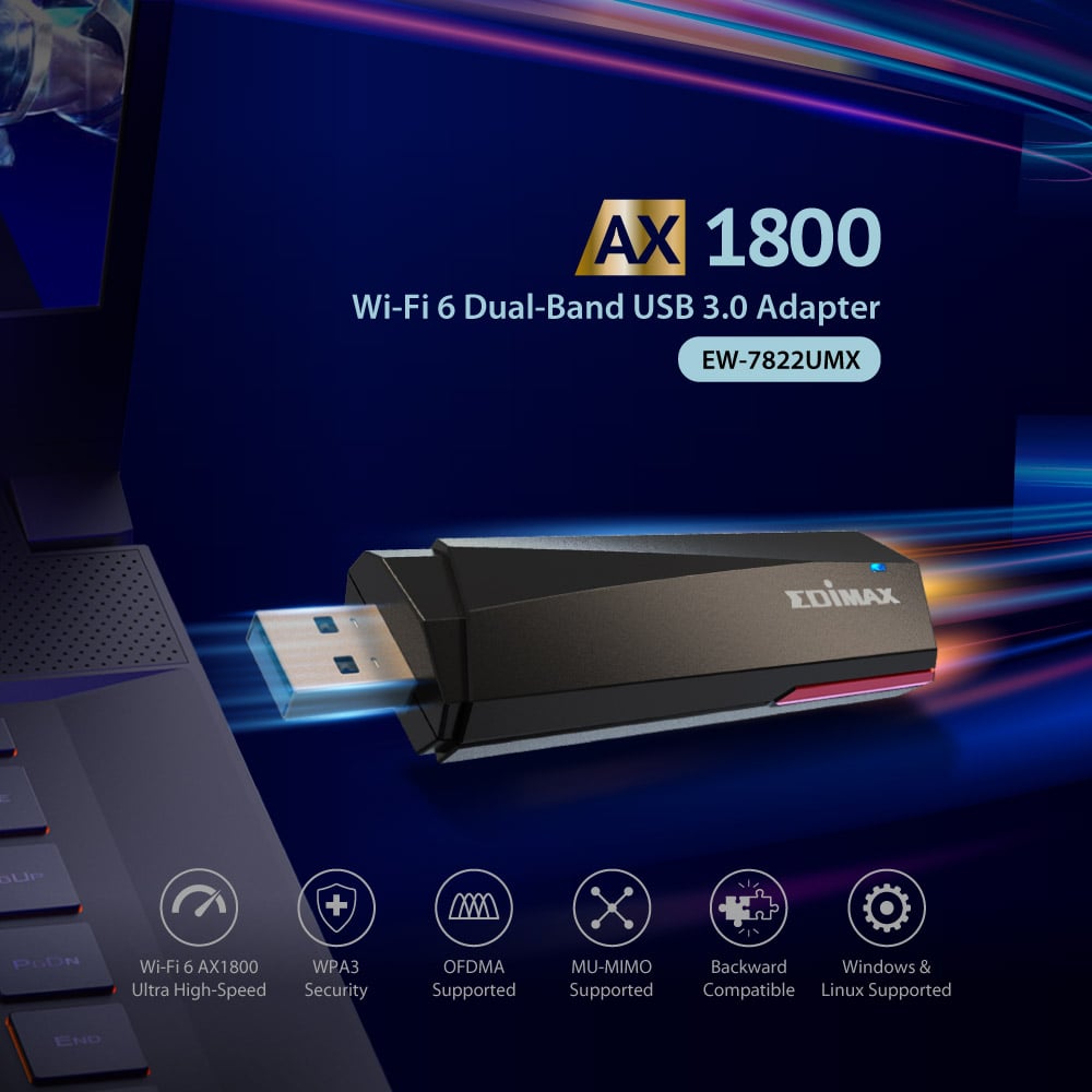 Wi-Fi adapter 6 AX 1800 Dual-Band USB 3.0 - Edimax ICE-EW 7822 UMX