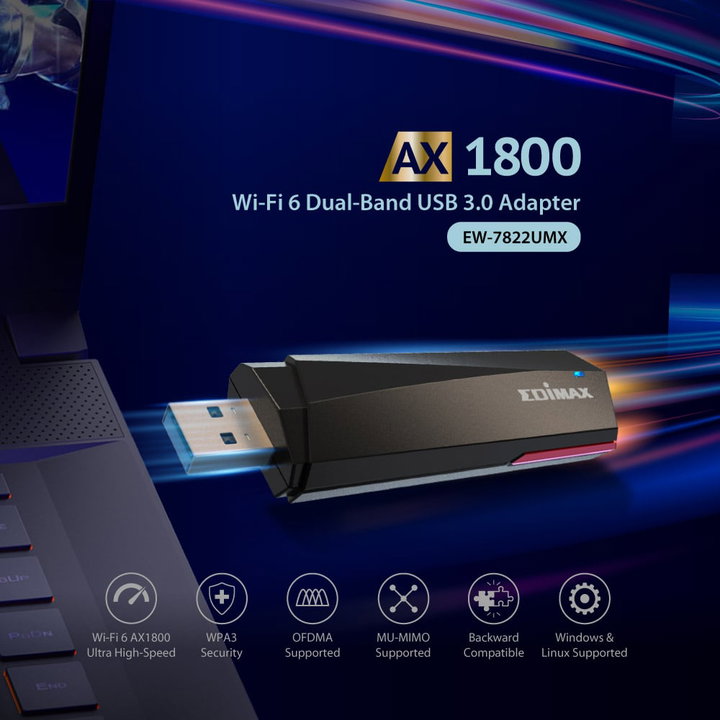 Adattatore Wi-Fi 6 AX1800 Dual-Band USB 3.0 - Edimax ICE-EW7822UMX