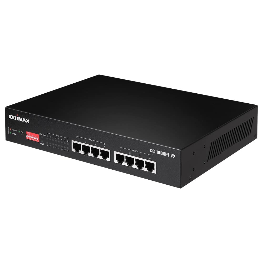 Switch PoE+ Gigabit Ethernet 8 Porte a Lungo Raggio con Switch DIP, GS-1008PL V2 - Edimax ICE-GS1008PL
