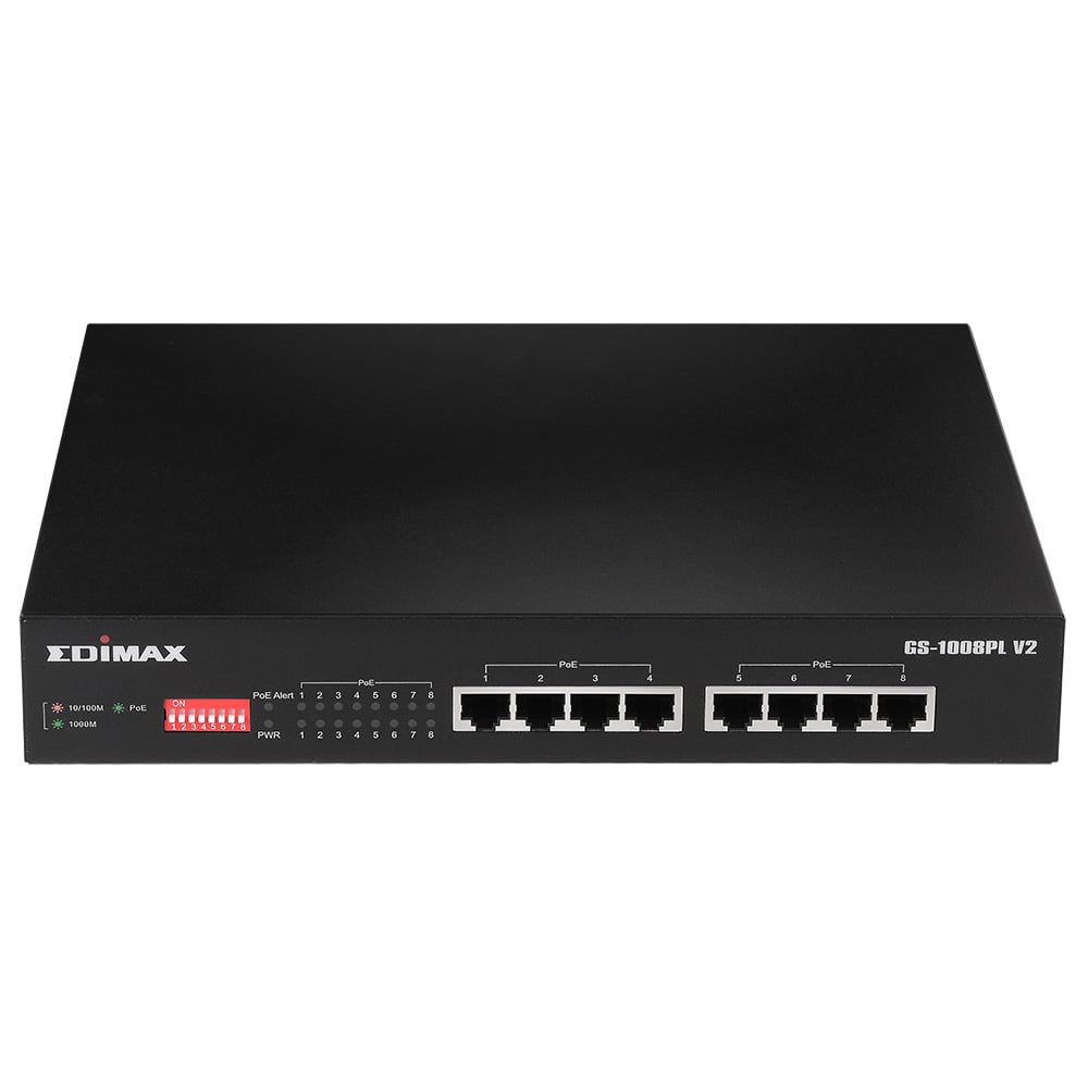 Switch PoE+ Gigabit Ethernet 8 Porte a Lungo Raggio con Switch DIP, GS-1008PL V2 - Edimax ICE-GS1008PL