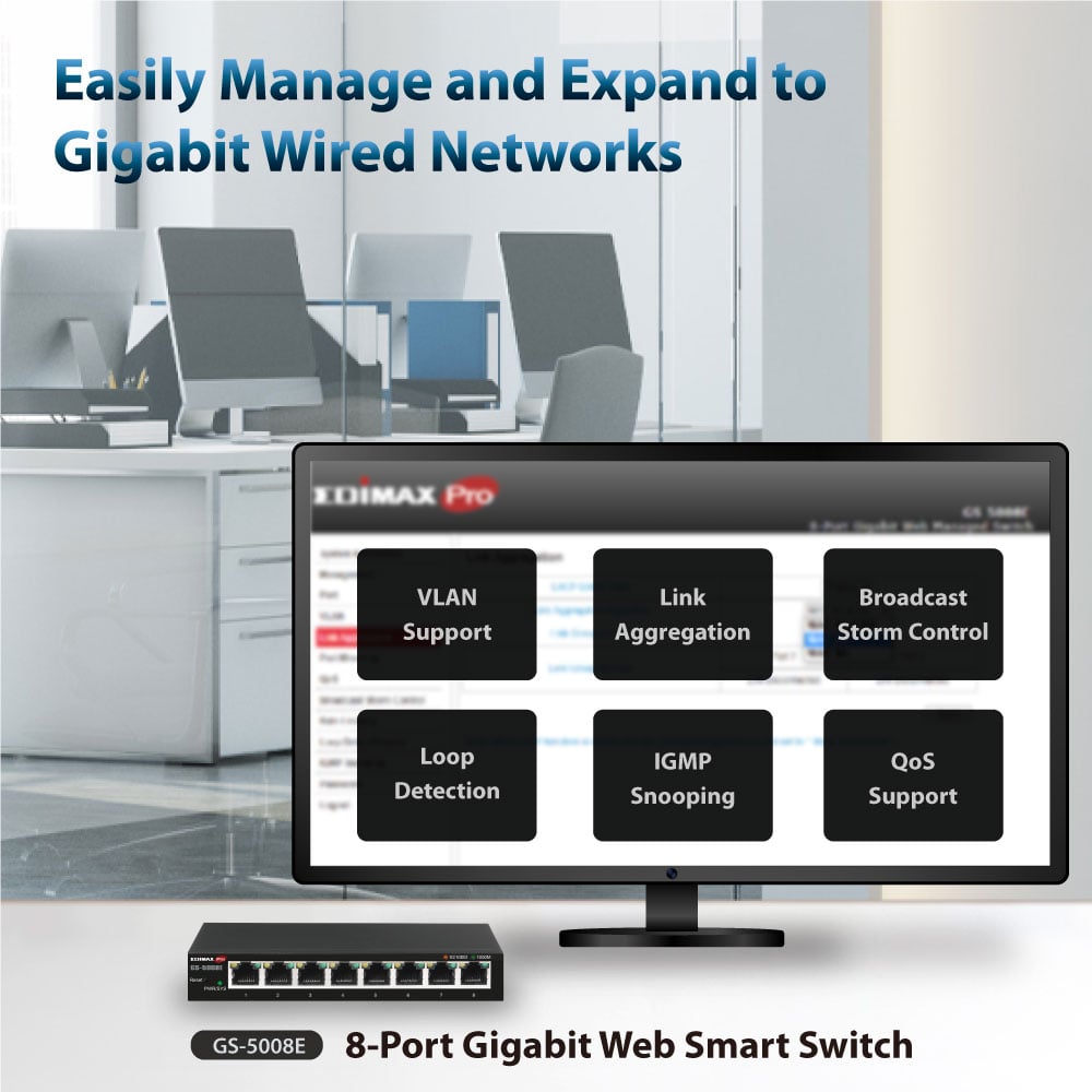 Smart Switch Web Gigabit 8 porte, GS5008E - Edimax ICE-GS5008E