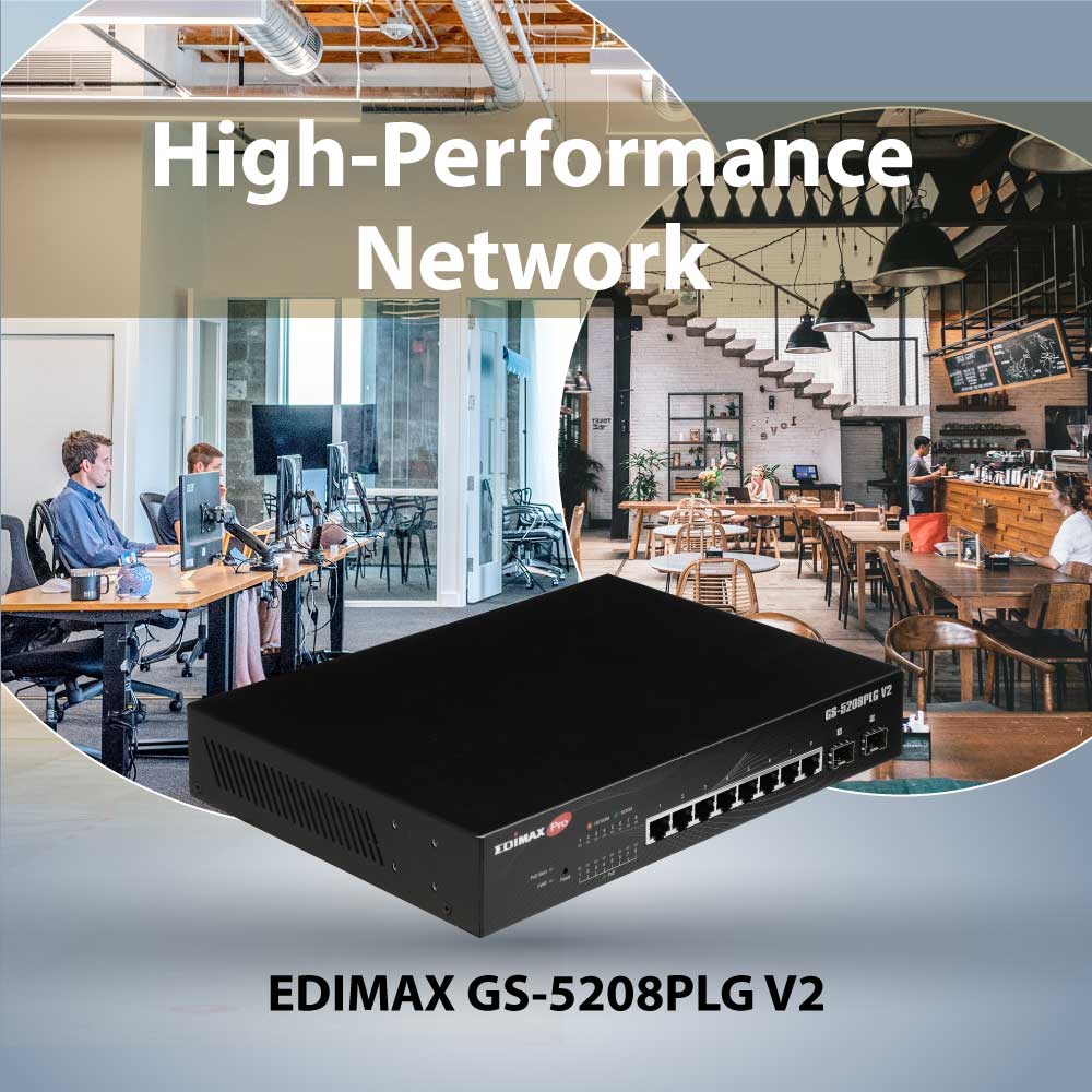 Smart Switch Web 10 porte Gigabit PoE+ 2 porte SFP, GS-5208PLG V2 - Edimax ICE-GS5208PLGV2