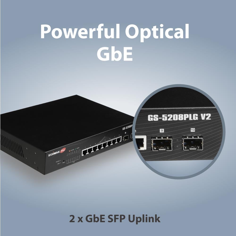 Smart Switch Web 10 porte Gigabit PoE+ 2 porte SFP, GS-5208PLG V2 - Edimax ICE-GS5208PLGV2
