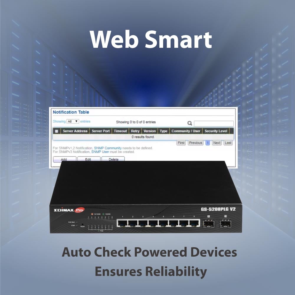 Smart Switch Web 10 porte Gigabit PoE+ 2 porte SFP, GS-5208PLG V2 - Edimax ICE-GS5208PLGV2