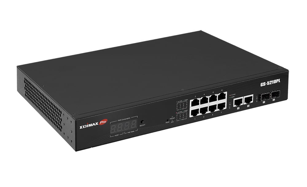 Smart Switch Web a Lungo Raggio 12 porte Gigabit PoE+ VLAN con 2 porte Gigabit RJ45 e 2 porte SFP, - Edimax ICE-GS5210PL