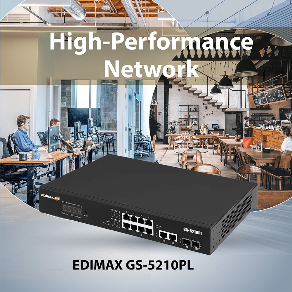 Smart Switch Web a Lungo Raggio 12 porte Gigabit PoE+ VLAN con 2 porte Gigabit RJ45 e 2 porte SFP, - Edimax ICE-GS5210PL