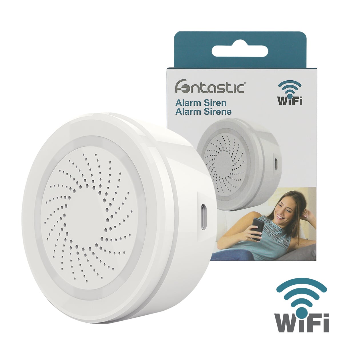 Sirena Allarme Smart Controllo vocale Alexa, Google Home Bianco - Fontastic ICFT-253973