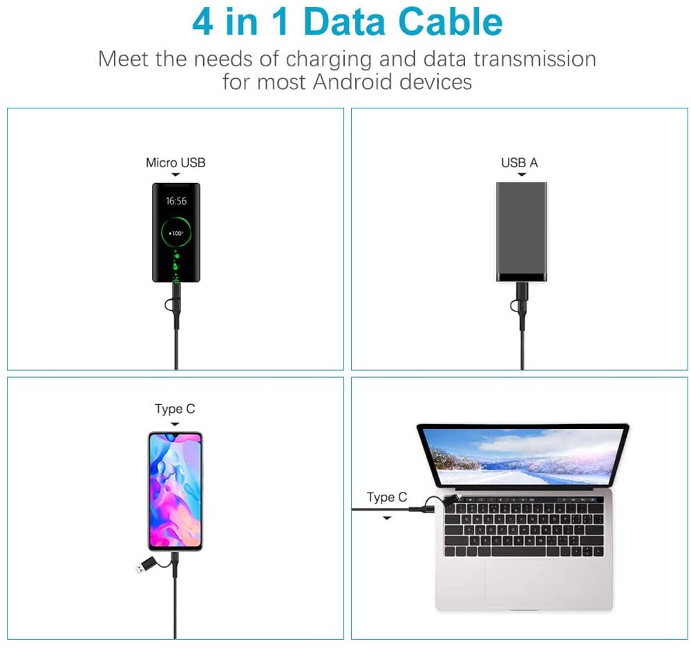 USB-C USB-A and Micro USB 1.2 Black - Fontastic ICFT- 255175