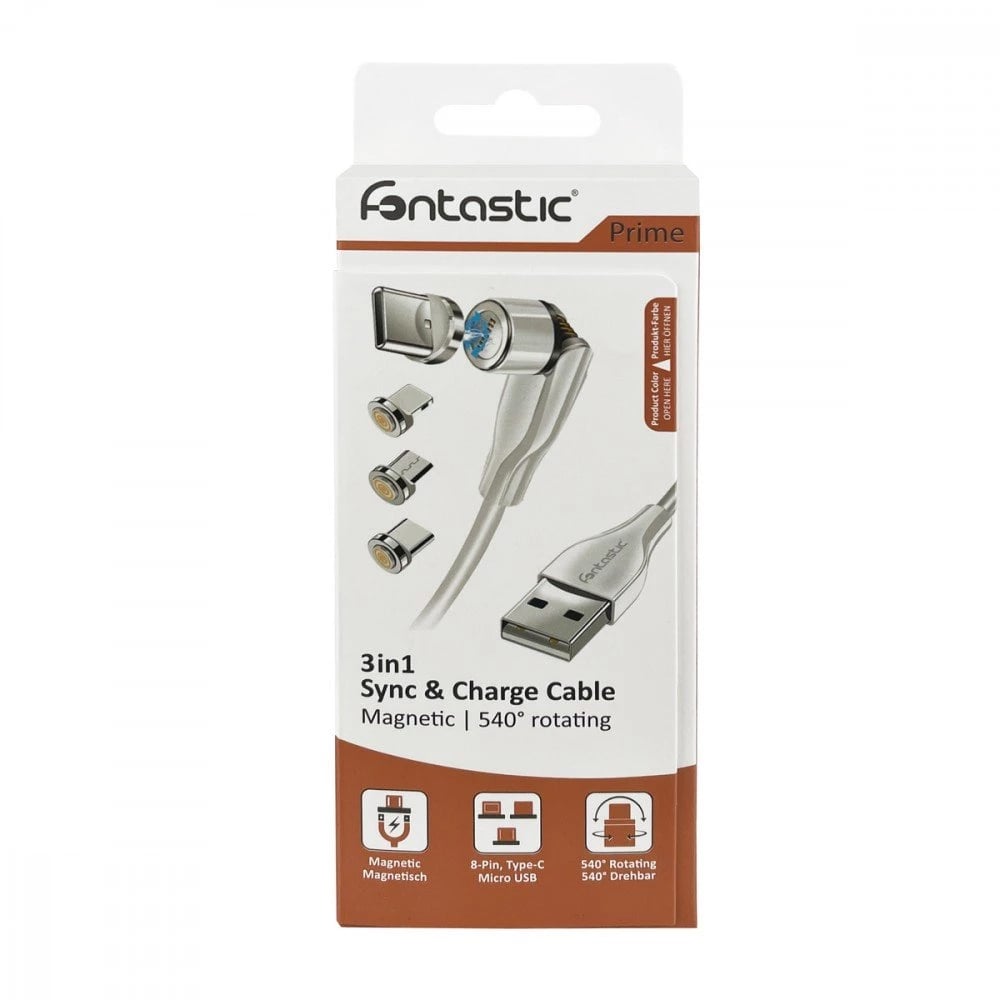 3 Magnetic Charge Cable in 1 USB-C Micro USB and 8 pin with LED 1.2 m - Fontastic ICFT- 257063