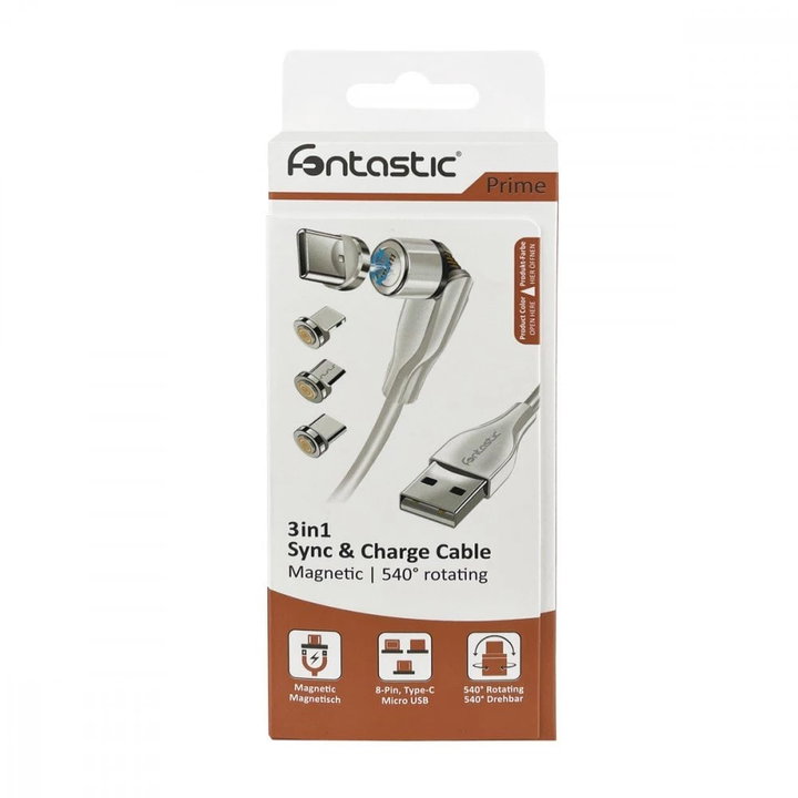 Cavo Magnetico di Ricarica 3 in 1 USB-C Micro USB e 8 pin con LED 1.2m - Fontastic ICFT-257063