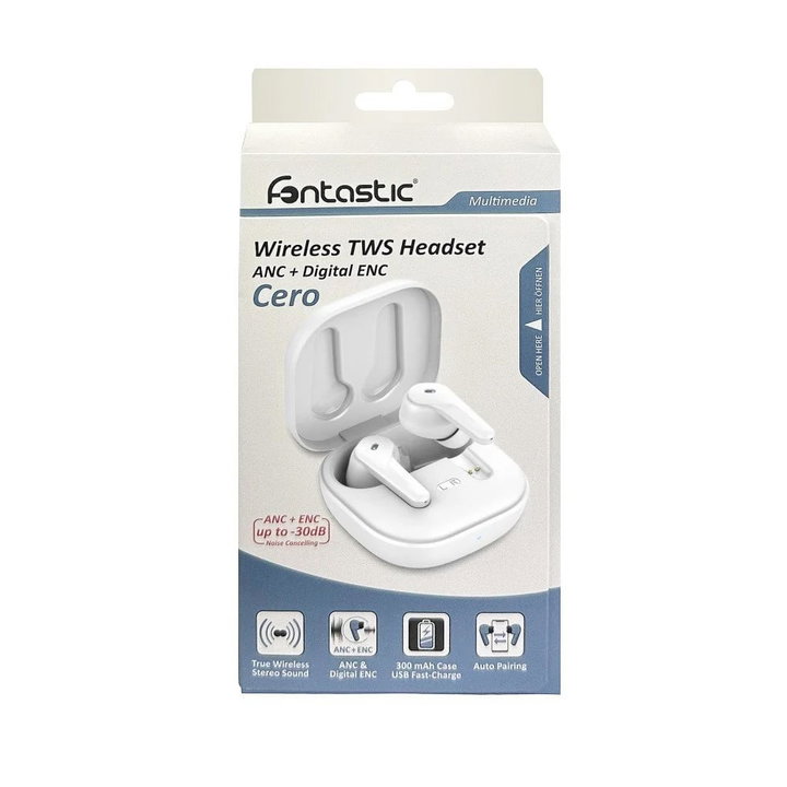 Auricolari true wireless BT 5.3 ANC con custodia di ricarica bianco - Fontastic ICFT-263576