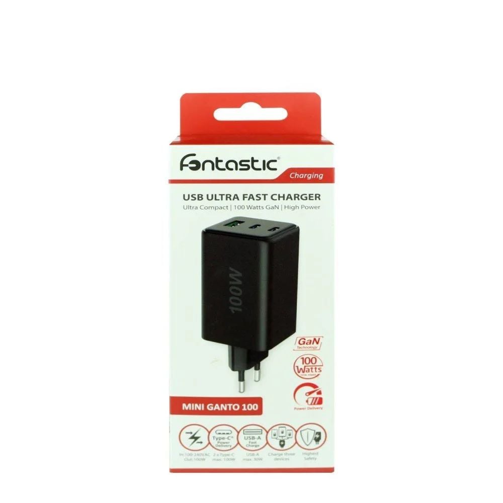 Caricatore Alimentatore GaN 100W 2x USB-C™ 1x USB-A Power Delivery Fast Charger Nero - Fontastic ICFT-264450