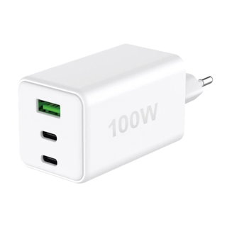 Caricatore Alimentatore GaN 100W 2x USB-C 1x USB-A Power Delivery Fast Charger Bianco - Fontastic ICFT-264467