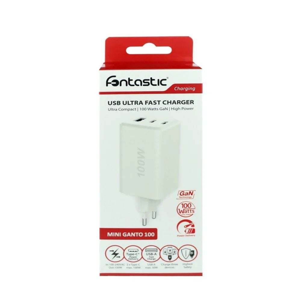 Caricatore Alimentatore GaN 100W 2x USB-C™ 1x USB-A Power Delivery Fast Charger Bianco - Fontastic ICFT-264467