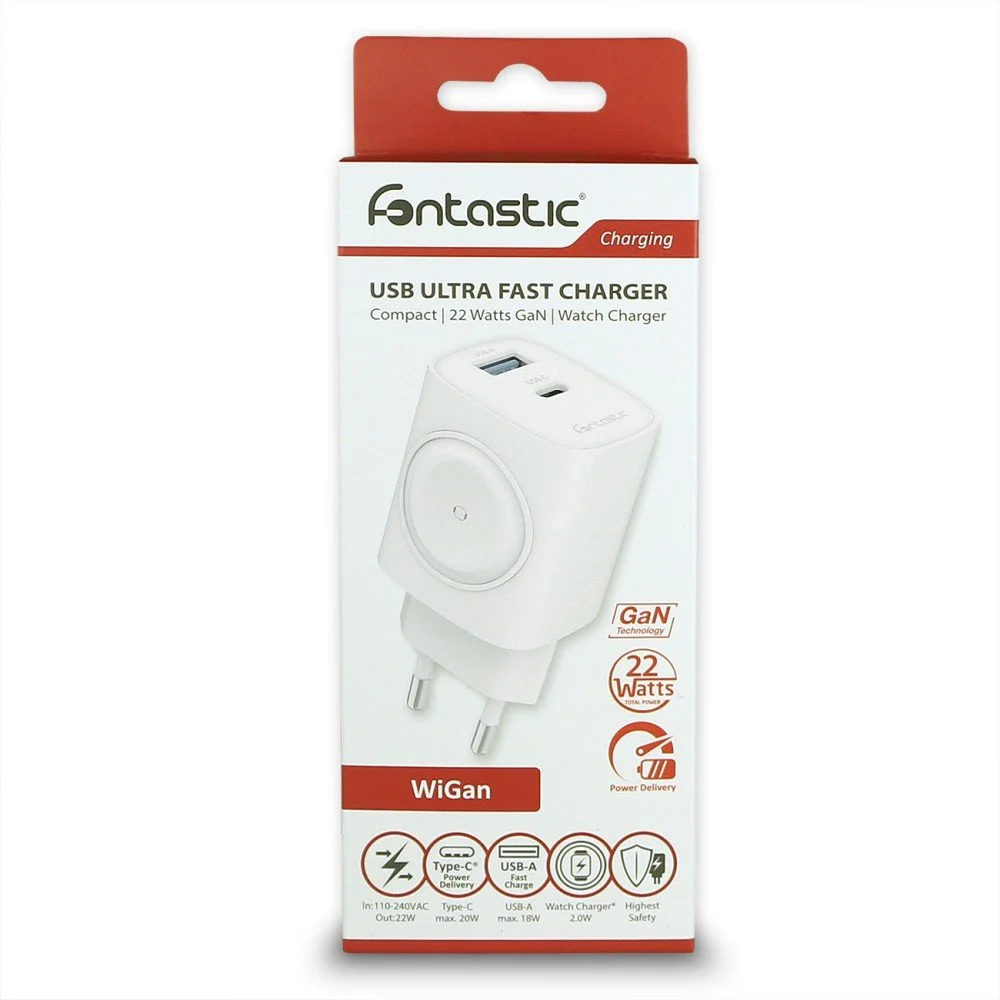 Caricatore Alimentatore GaN 22W da Viaggio Fast Charge USB-A USB-C™ WiGan - Fontastic ICFT-264726